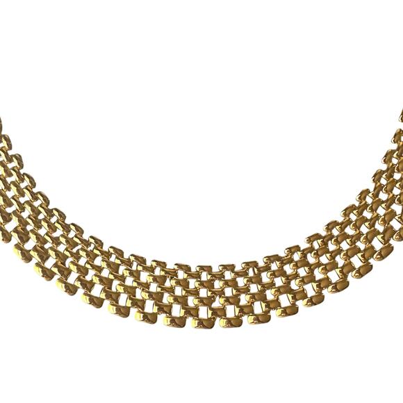 80s Gold Plated Flat Panther Articulated Chain Vintage Modernist Choker Necklace - Picture 4 of 7